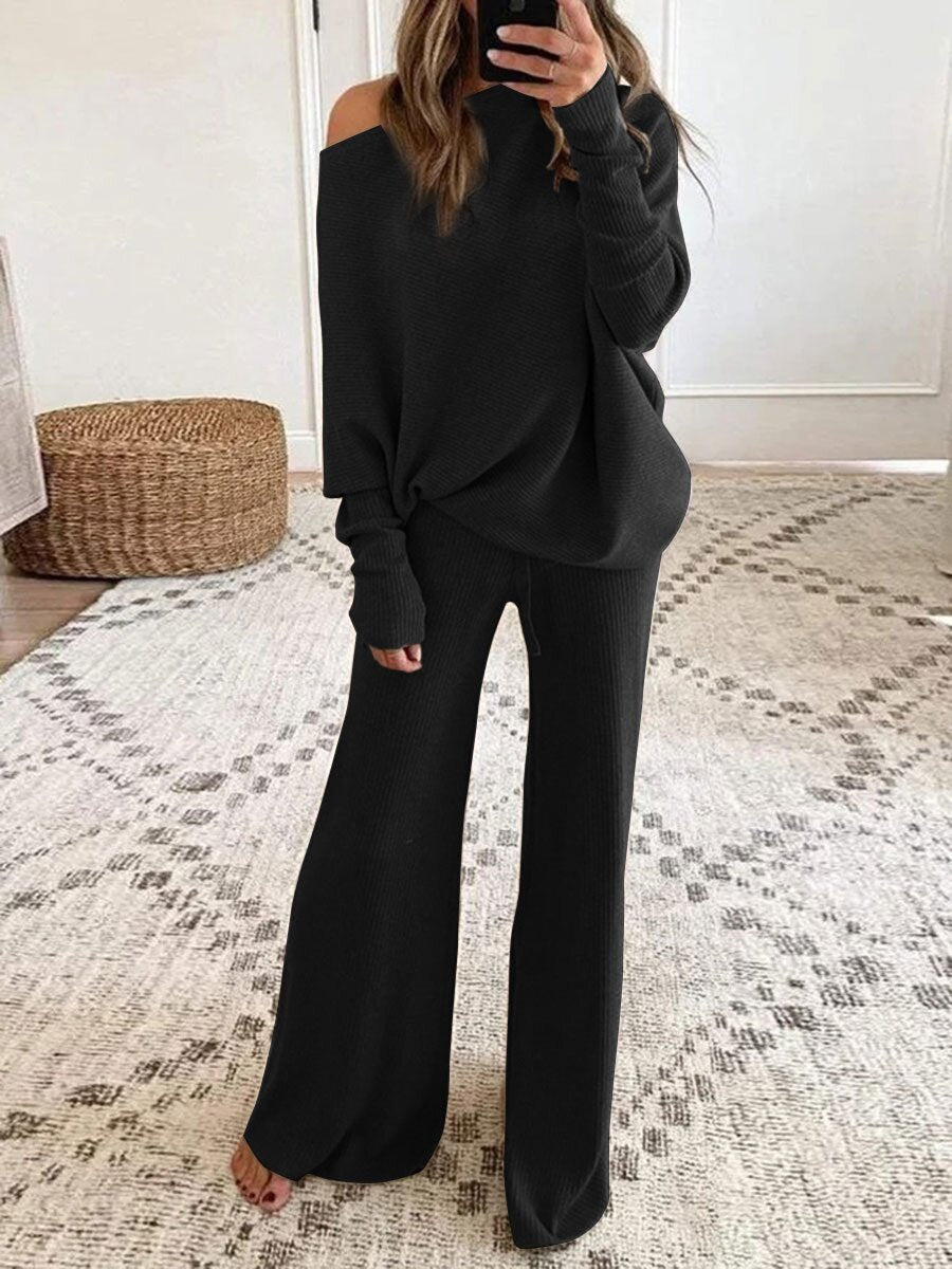Dames Off-Shoulder 2-delige Set – Gebreid co-ord met top, casual/uitgaan