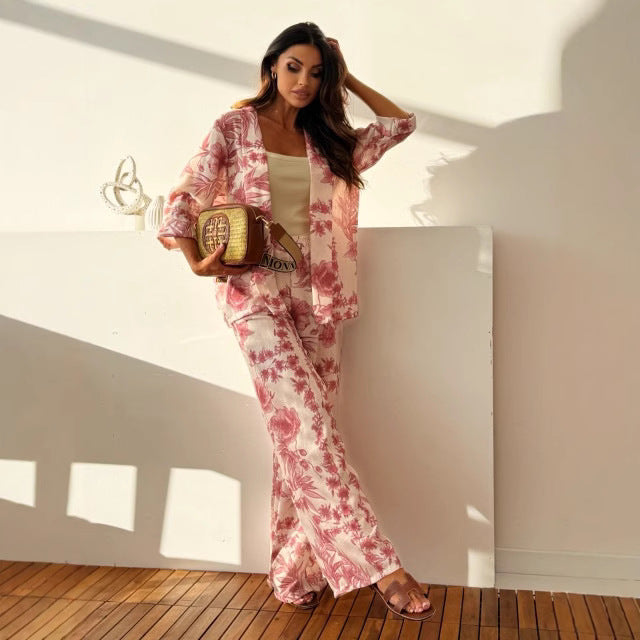 Tweedelige Set Dames | Relaxed fit met bloemenprint en wijde broek in luchtige stof