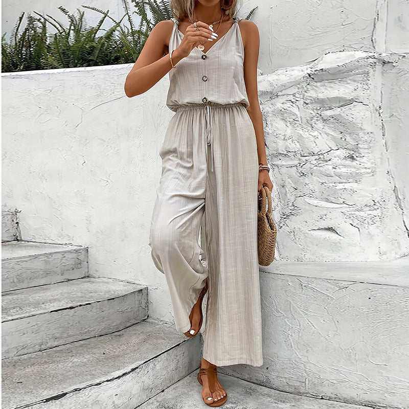 Annelien | Dames Jumpsuit – Mouwloos Wijde Pijp Model met Relaxte Pasvorm van Ademend Materiaal