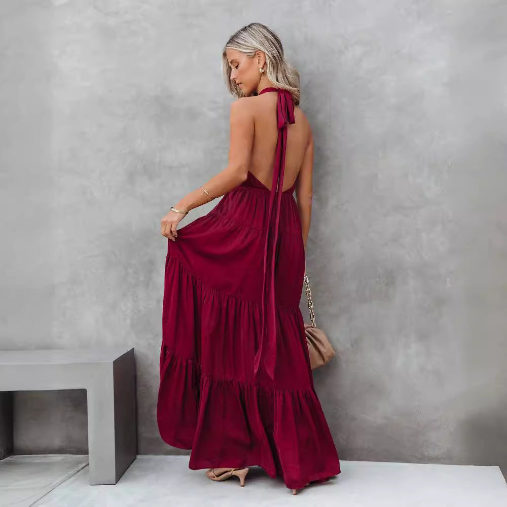 Ariane | Dames Halterjurk – Maxi Lengte met Gelaagde Rok en Tailleband van Ademend Materiaal