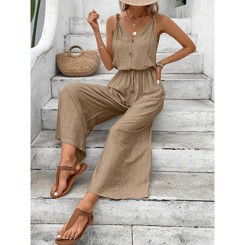 Annelien | Dames Jumpsuit – Mouwloos Wijde Pijp Model met Relaxte Pasvorm van Ademend Materiaal