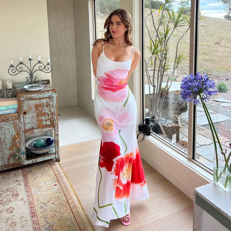 Gonnie | Dames Maxi Jurk met Bloemenprint – Slim Fit, Spaghettibandjes & Lage Rug voor een Zomerse Look