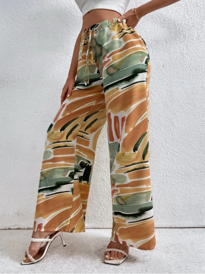 Carin | Dames Broek met Abstracte Print – Hoge Taille en Wijde Pijpen voor Comfort en Elegante Stijl