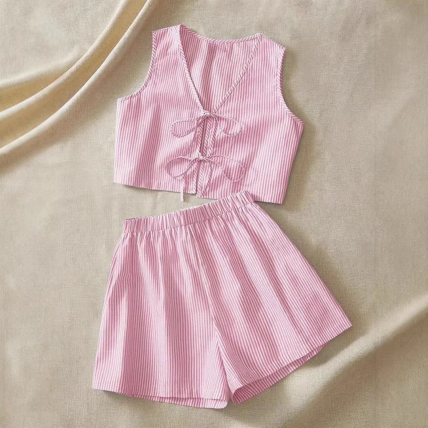 Ina | Dames Set – Crop Top met Strik & Hoge Taille Shorts – Ademend en Trendy voor de Zomer
