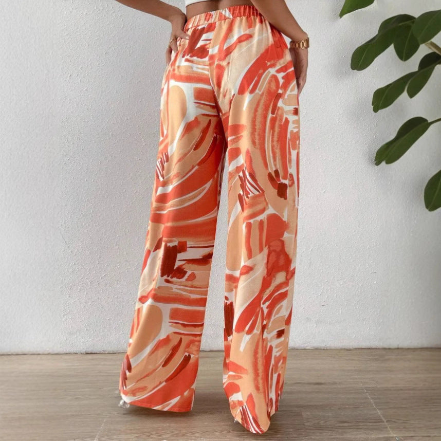 Carin | Dames Broek met Abstracte Print – Hoge Taille en Wijde Pijpen voor Comfort en Elegante Stijl