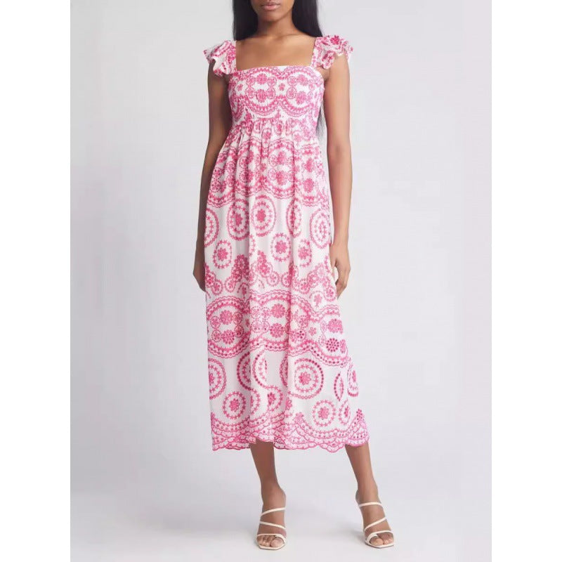 Diana | Dames Midi Jurk – Vierkante Hals & Ruffle Mouwen – Relaxte Pasvorm