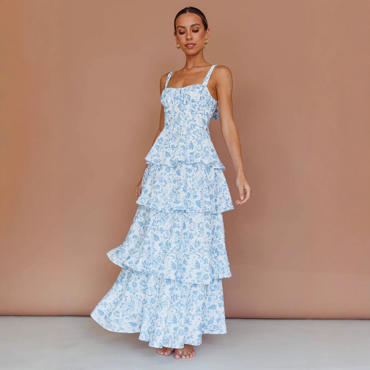 Jacoba | Dames Midi Jurk – Slim Fit met Bloemenprint en Ruches Rok voor Zomerse Elegantie