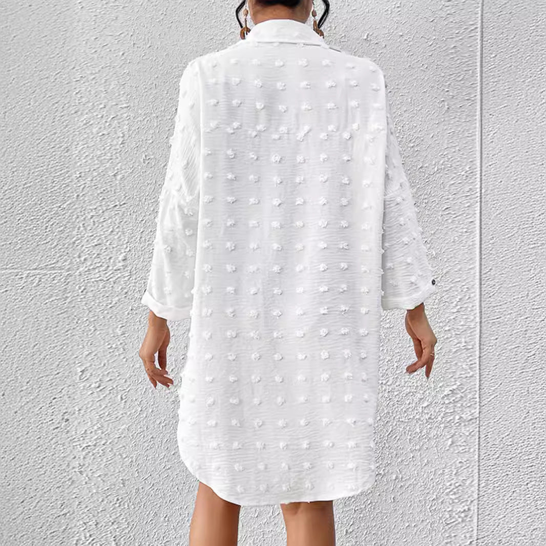 Dirkje | Dames Cardigan Blouse – Oversized Pasvorm – Chiffon Look & Pompon Detail