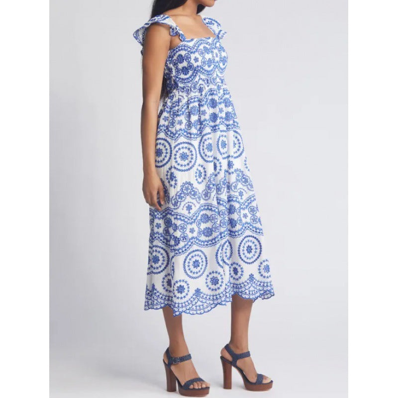 Diana | Dames Midi Jurk – Vierkante Hals & Ruffle Mouwen – Relaxte Pasvorm