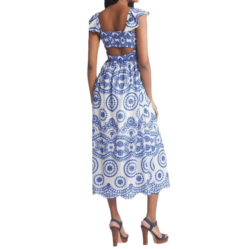 Diana | Dames Midi Jurk – Vierkante Hals & Ruffle Mouwen – Relaxte Pasvorm