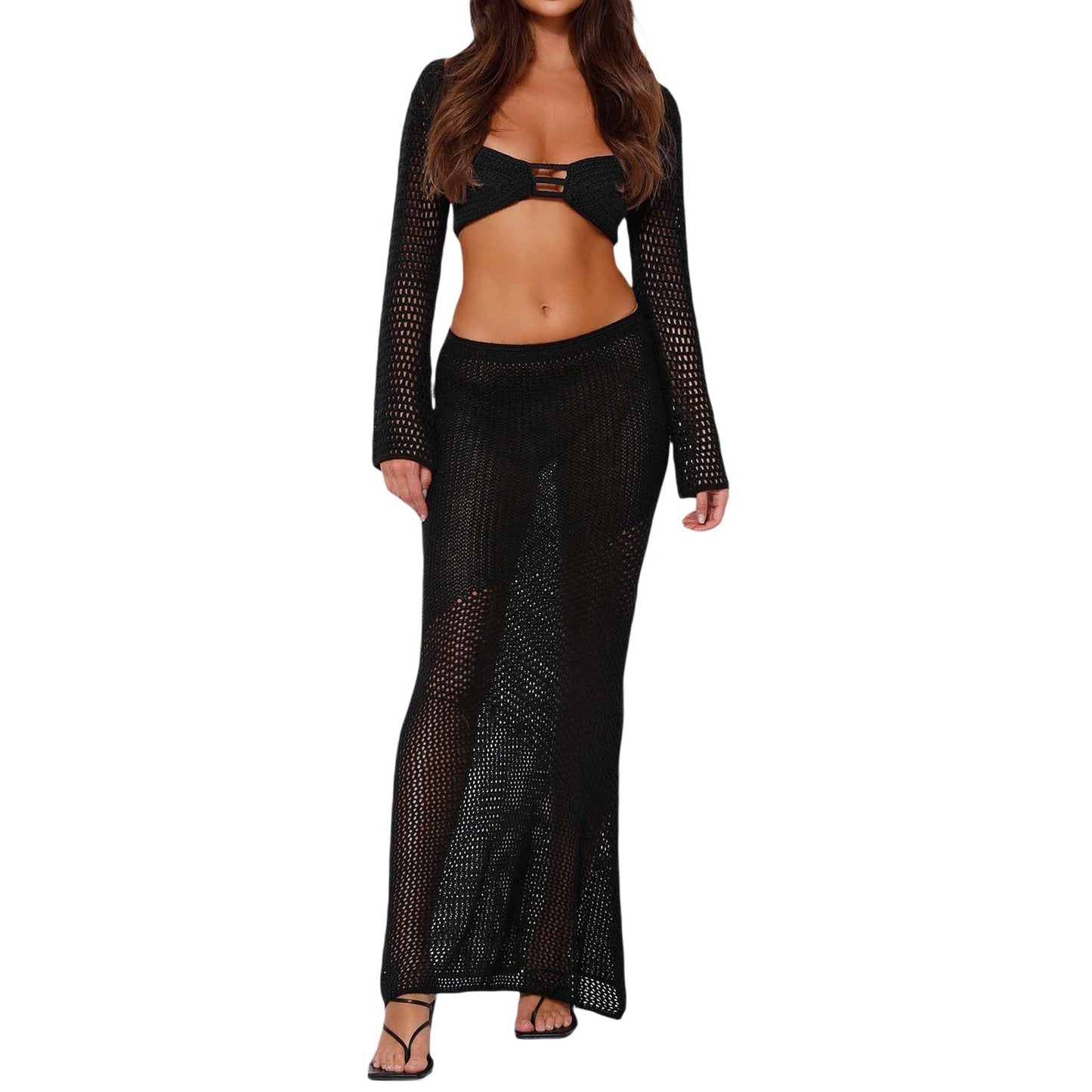 Alette | Dames Set – Slim Fit Gebreide Rok en Crop Top met Opengeweven Design