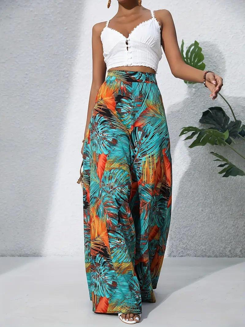 Zomerse Wide-Leg Broek | Dames broek met hoge taille en luchtige bloemenprint