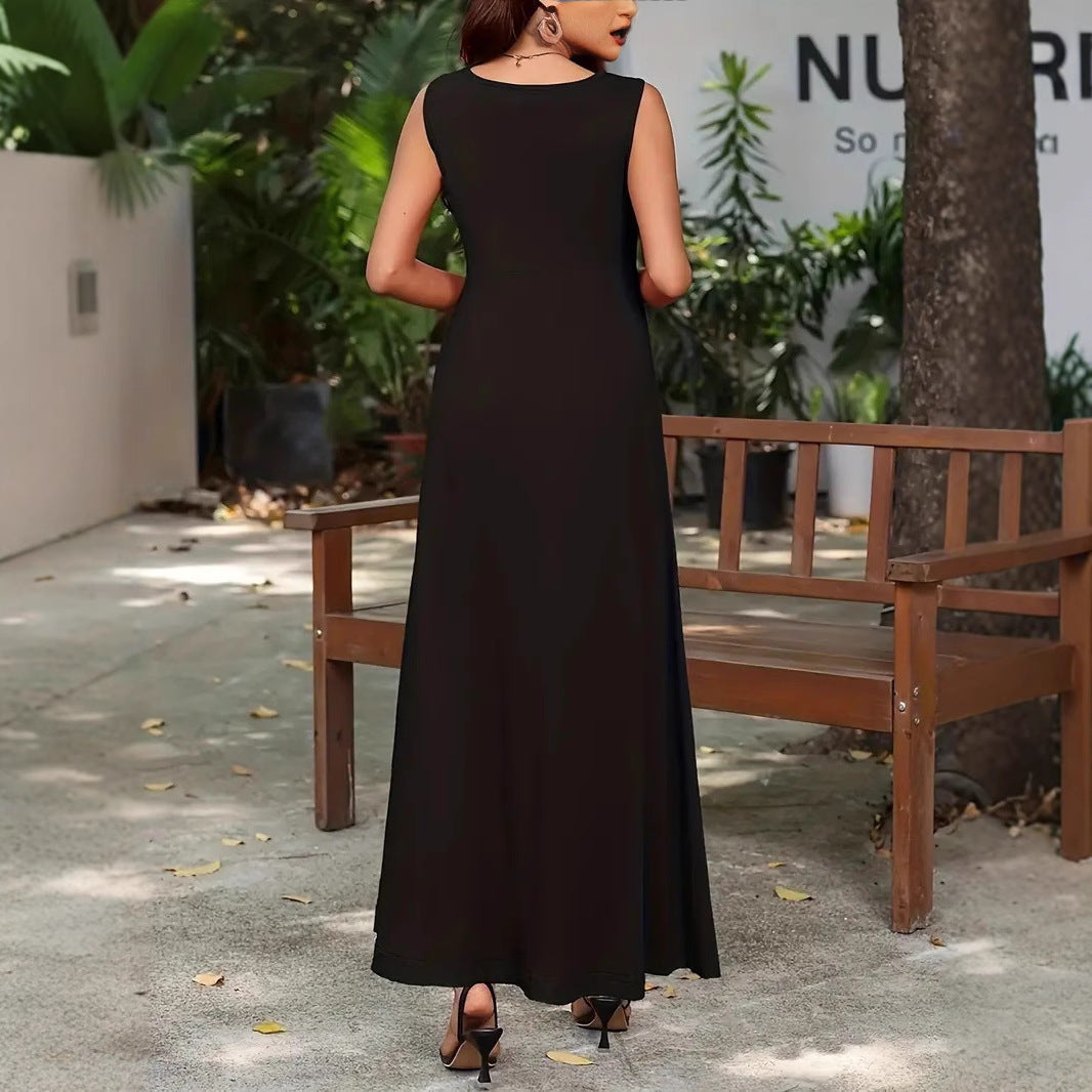 Hester | Dames Mouwloze Halflange Jurk met Relaxte Pasvorm – Minimalistisch Design & Ademend Materiaa