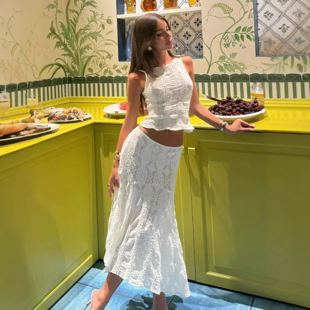 Isadora | Dames Set met Croptop en A-lijn Midirok – Luchtig en Mouwloos – Perfect voor Zomerlooks