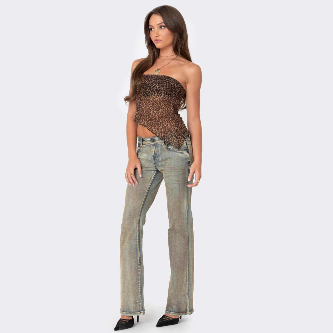 Elvira | Dames Tube Top – Slim Fit – Asymmetrische Zoom – Strapless – Luipaardprint