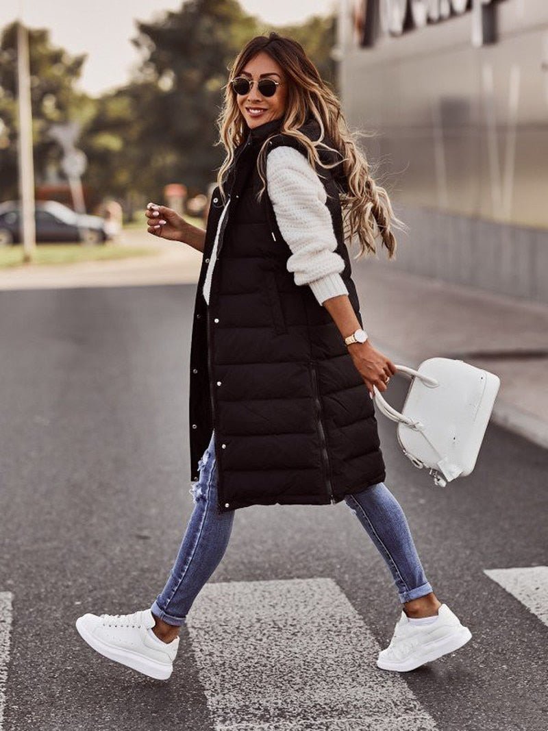 Eline Bodywarmer Dames | Lange Gewatteerde Bodywarmer met Capuchon