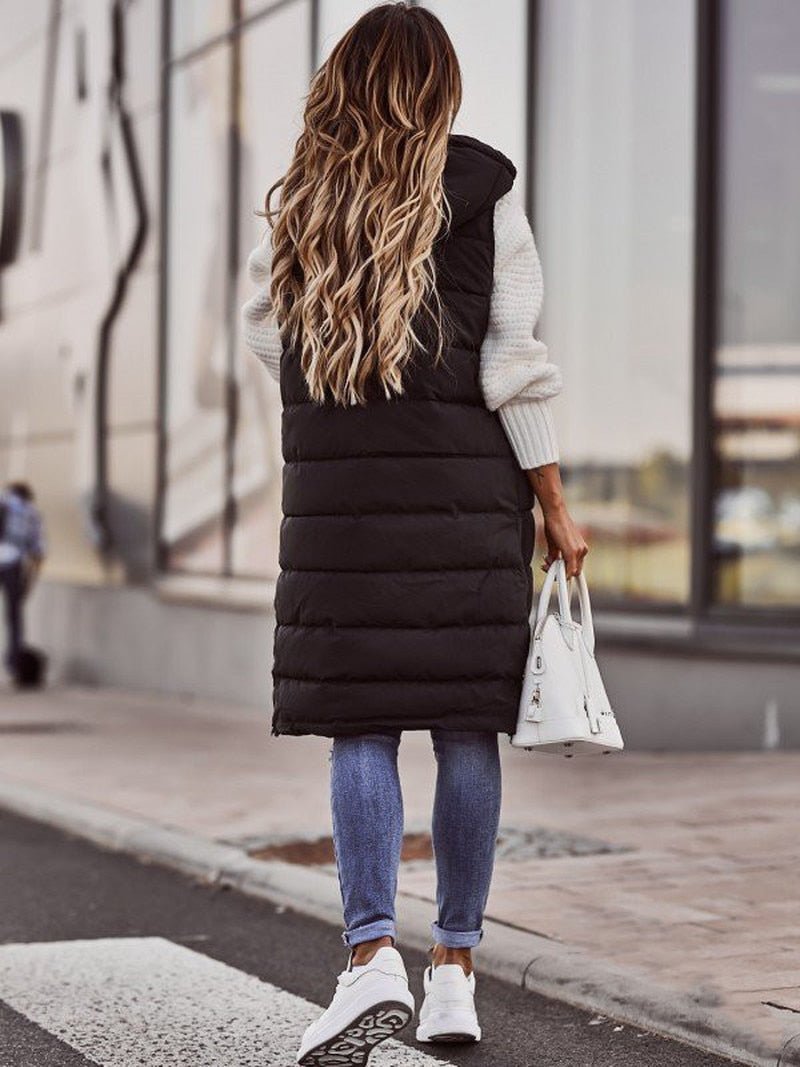 Eline Bodywarmer Dames | Lange Gewatteerde Bodywarmer met Capuchon