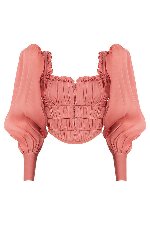 Miriam | Dames Blouse – Getailleerd Model, Satijnlook, Ruches, Pofmouwen & Sweetheart Halslijn