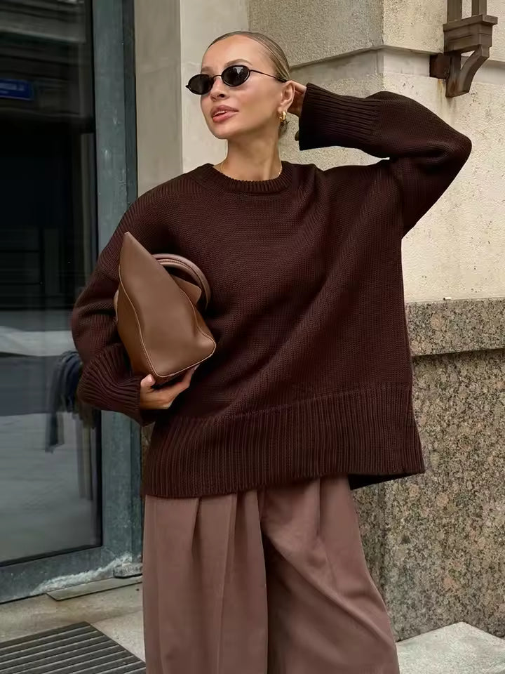 Oversized Dames Trui | Lange Mouwen Trui met Ronde Hals en Relaxte Pasvorm