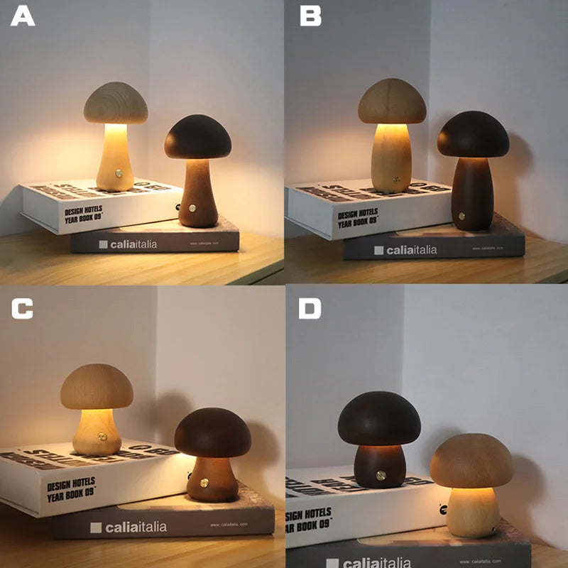 Houten Paddenstoel Lamp – Speelse LED Nachtverlichting met Touchbediening voor Kinderkamer of Gezellige Hoeken