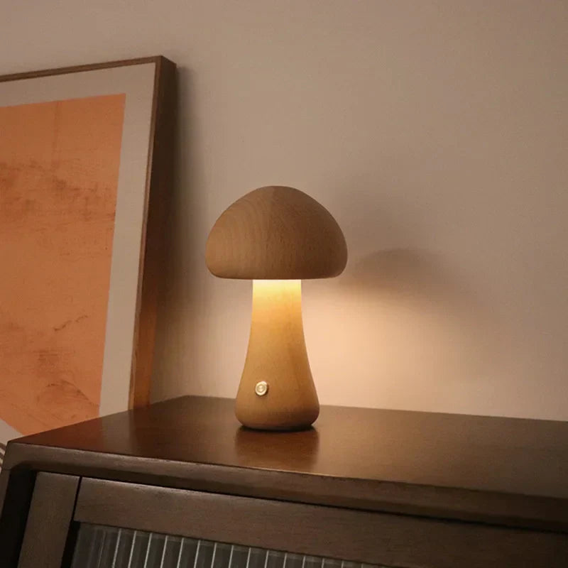 Houten Paddenstoel Lamp – Speelse LED Nachtverlichting met Touchbediening voor Kinderkamer of Gezellige Hoeken