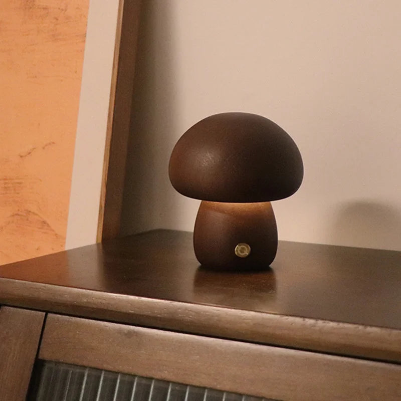 Houten Paddenstoel Lamp – Speelse LED Nachtverlichting met Touchbediening voor Kinderkamer of Gezellige Hoeken