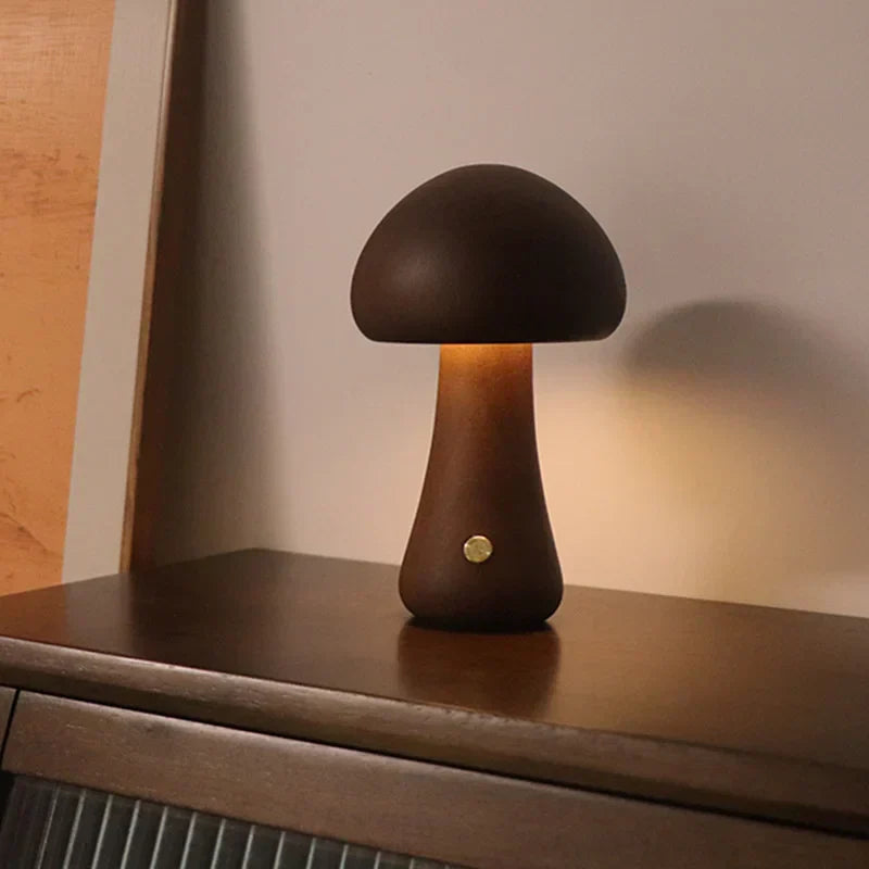 Houten Paddenstoel Lamp – Speelse LED Nachtverlichting met Touchbediening voor Kinderkamer of Gezellige Hoeken