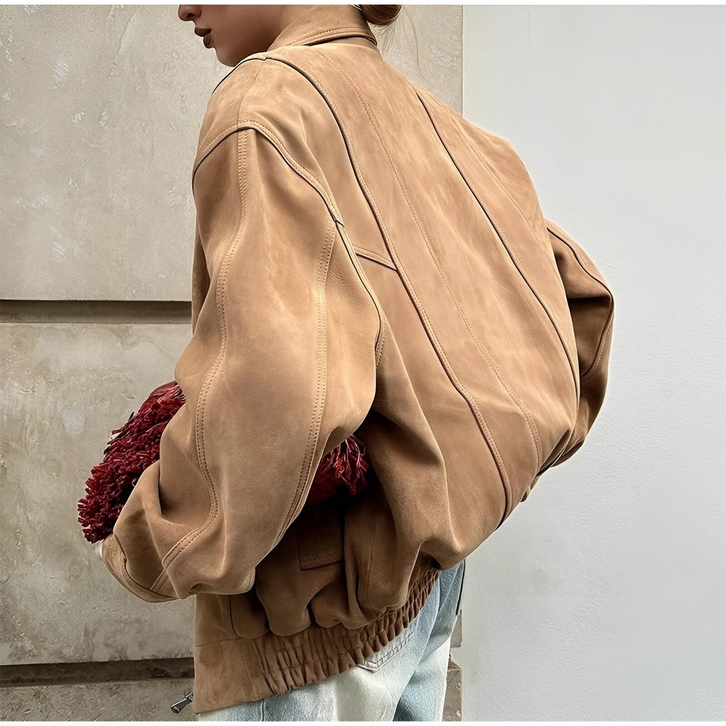 Suède Patchwork Jas | Damesjas met Artistiek Design en Chic Uitstraling