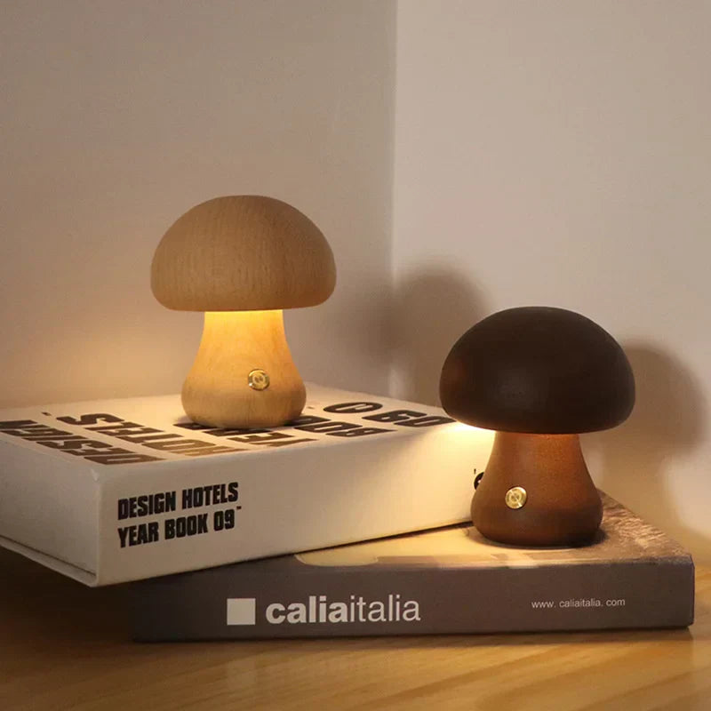 Houten Paddenstoel Lamp – Speelse LED Nachtverlichting met Touchbediening voor Kinderkamer of Gezellige Hoeken