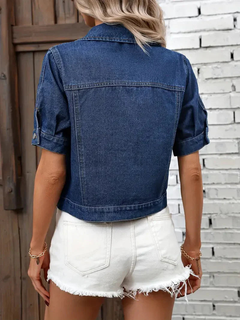 Denim Jack met Korte Mouwen | Dames spijkerjack in lichtblauw met aansluitende pasvorm