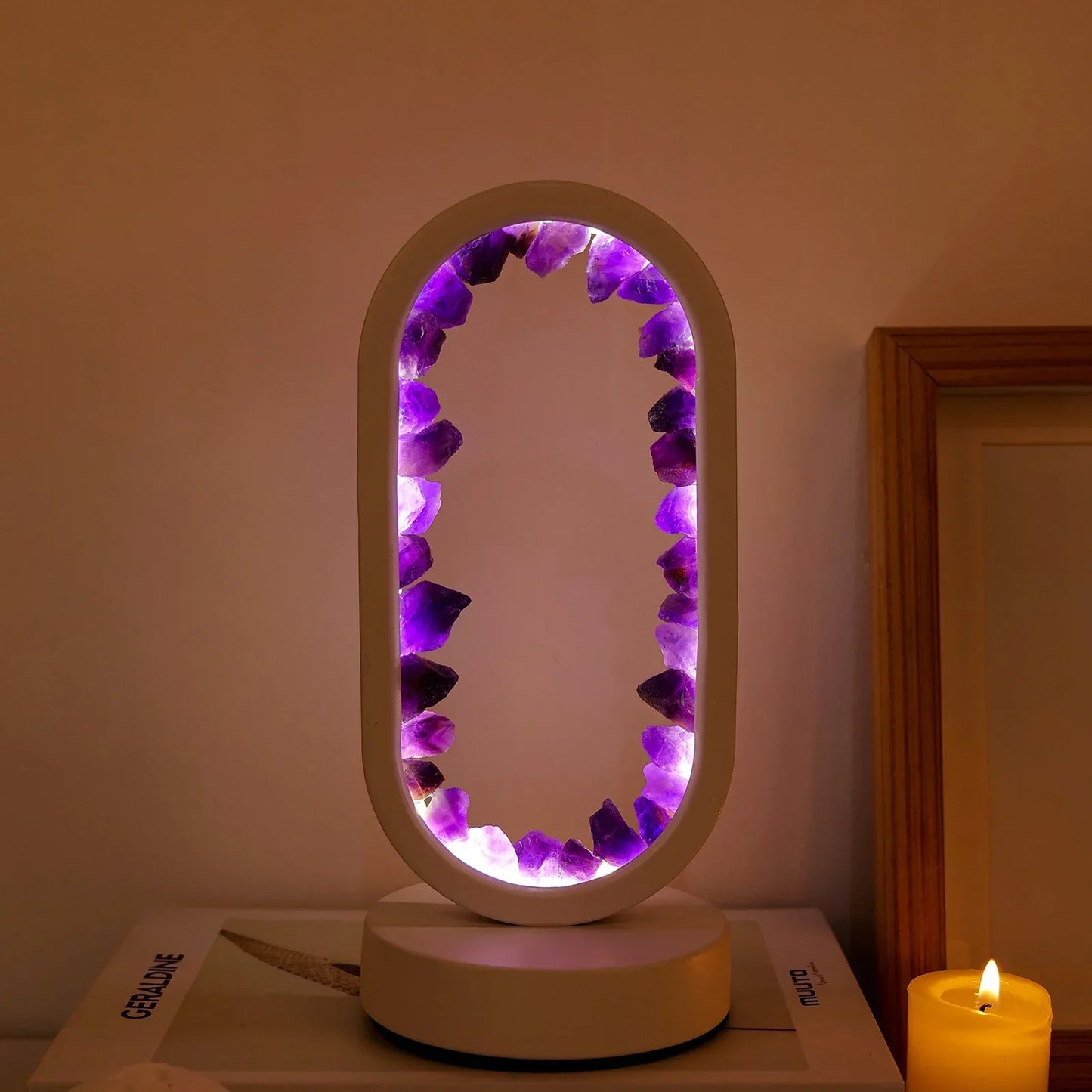 Amethist Lamp – Natuurlijke Paarse Kristallen voor Rustgevende Verlichting in Slaapkamer of Meditatiehoek