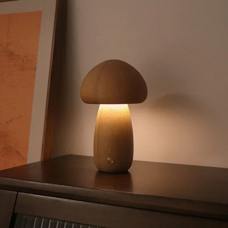 Houten Paddenstoel Lamp – Speelse LED Nachtverlichting met Touchbediening voor Kinderkamer of Gezellige Hoeken