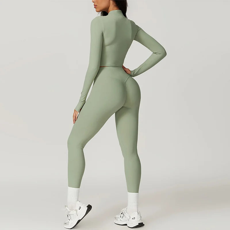 Tammy Sport Set | Dames 3-delige sportoutfit met high-waist legging, sport-bh en cropped jack