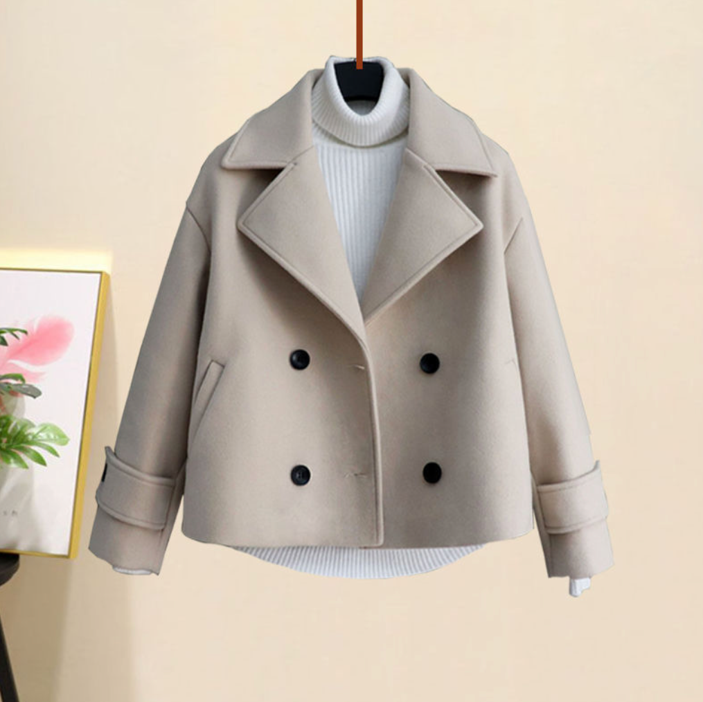 Thekla | Dames Peacoat Jas – Getailleerde Wolmix met Double-Breasted Design voor Tijdloze Elegantie