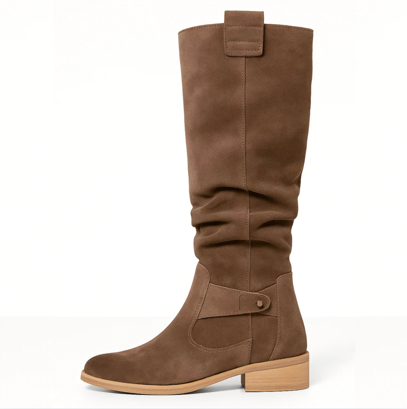 Dames Kniehoge Laarzen met Rits – Suède, Lage hak, Herfst/Winter