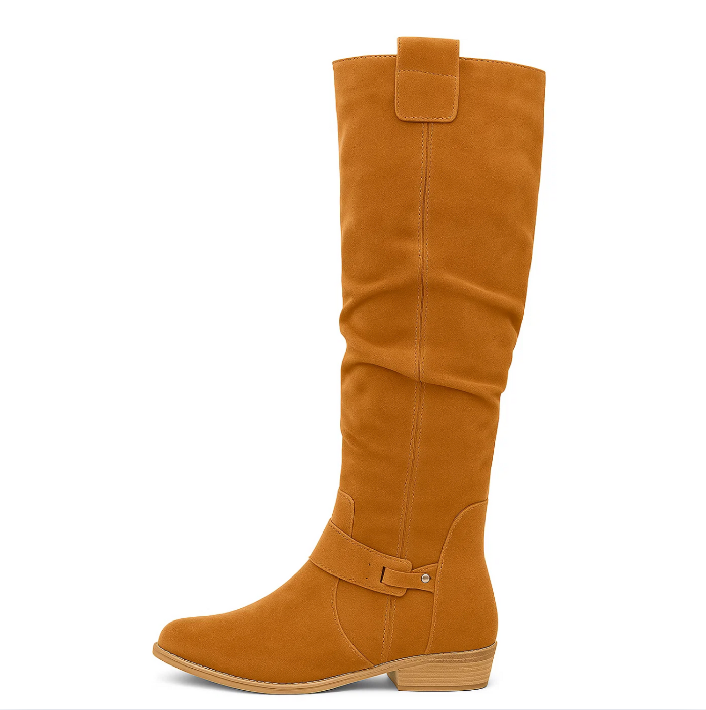 Dames Kniehoge Laarzen met Rits – Suède, Lage hak, Herfst/Winter