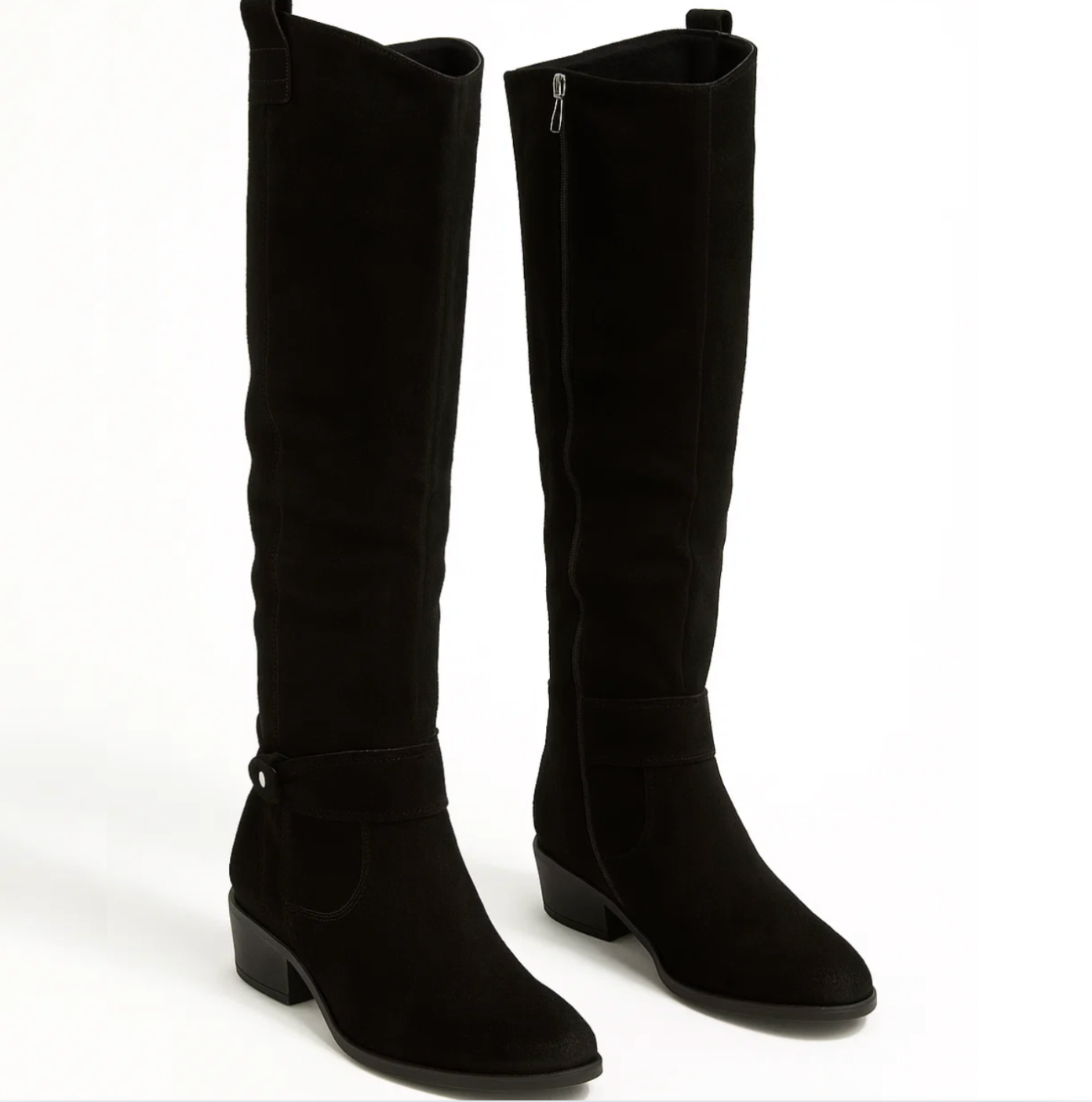 Dames Kniehoge Laarzen met Rits – Suède, Lage hak, Herfst/Winter