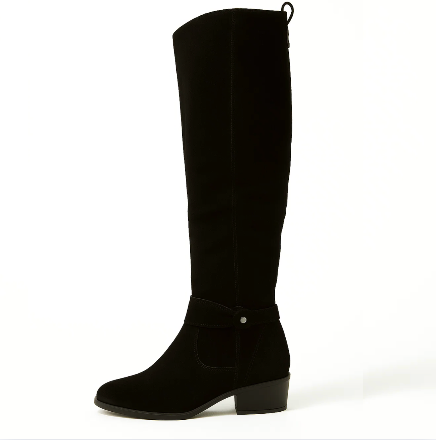 Dames Kniehoge Laarzen met Rits – Suède, Lage hak, Herfst/Winter