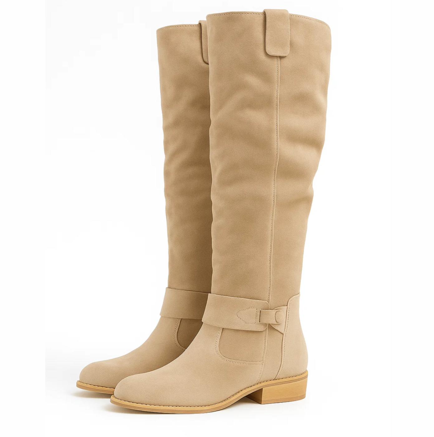 Dames Kniehoge Laarzen met Rits – Suède, Lage hak, Herfst/Winter