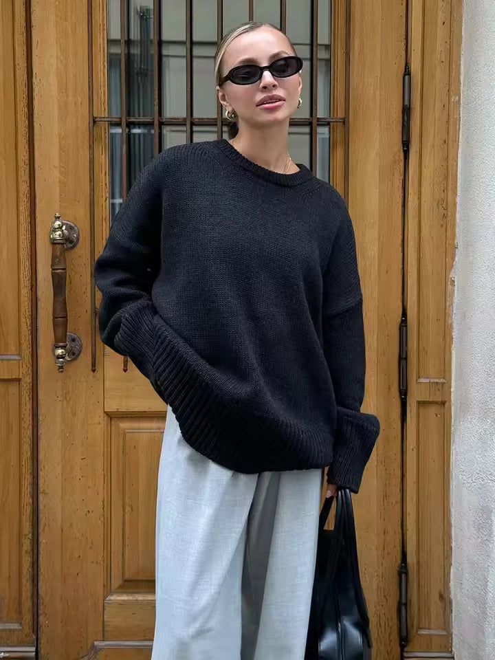 Oversized Dames Trui | Lange Mouwen Trui met Ronde Hals en Relaxte Pasvorm