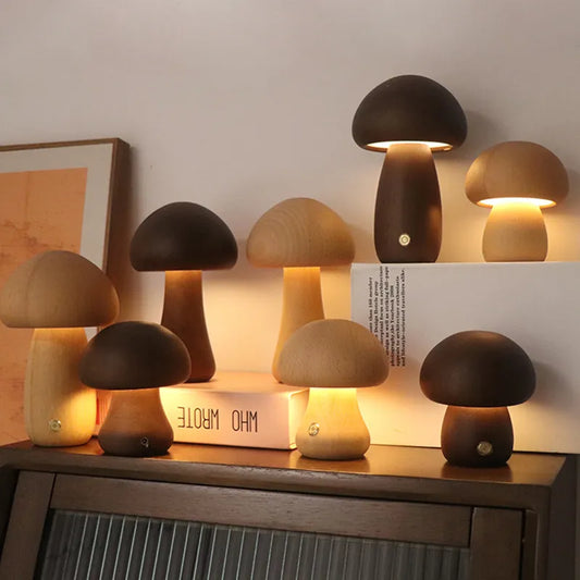 Houten Paddenstoel Lamp – Speelse LED Nachtverlichting met Touchbediening voor Kinderkamer of Gezellige Hoeken