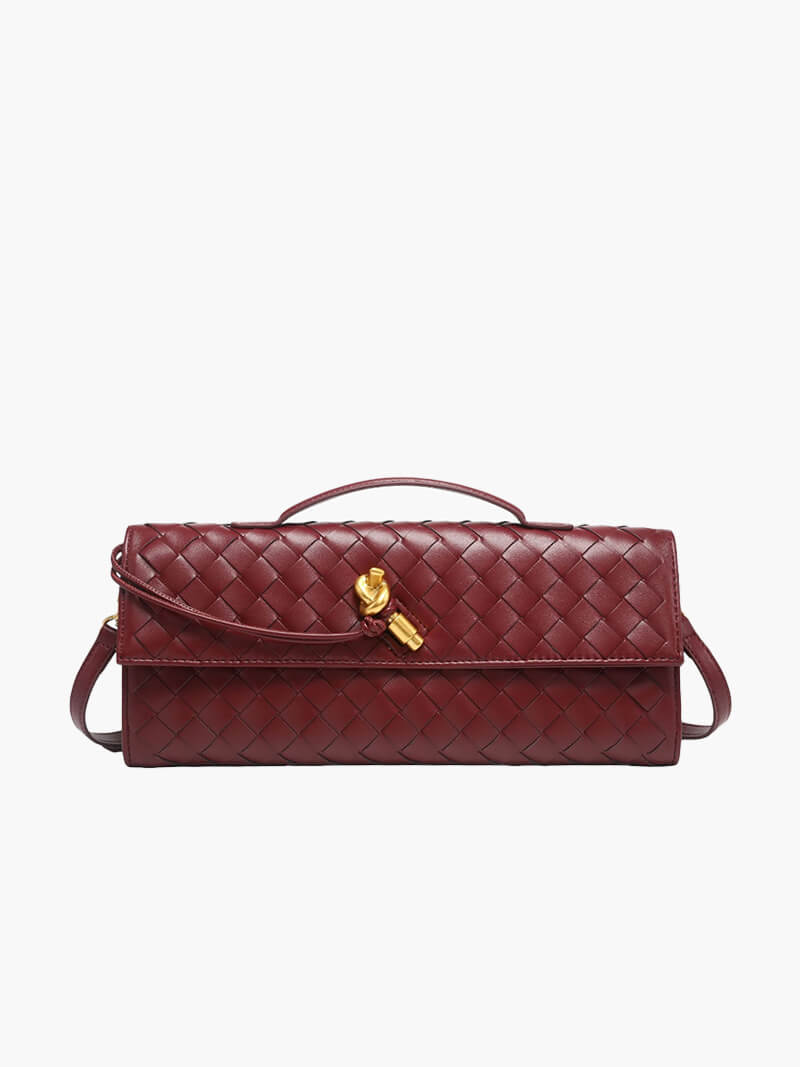 NORA Geweven Tas | Classy Dames Tas met Goudkleurige Knoopsluiting