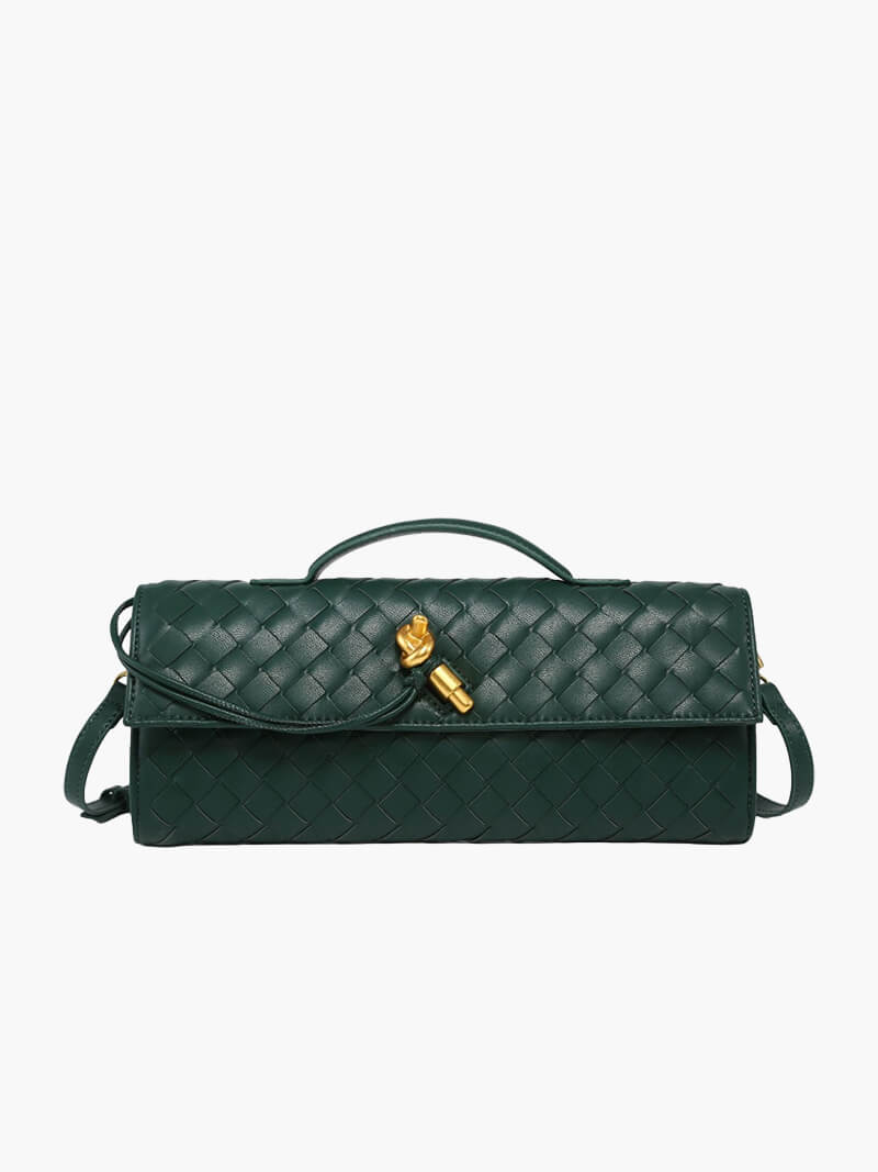 NORA Geweven Tas | Classy Dames Tas met Goudkleurige Knoopsluiting