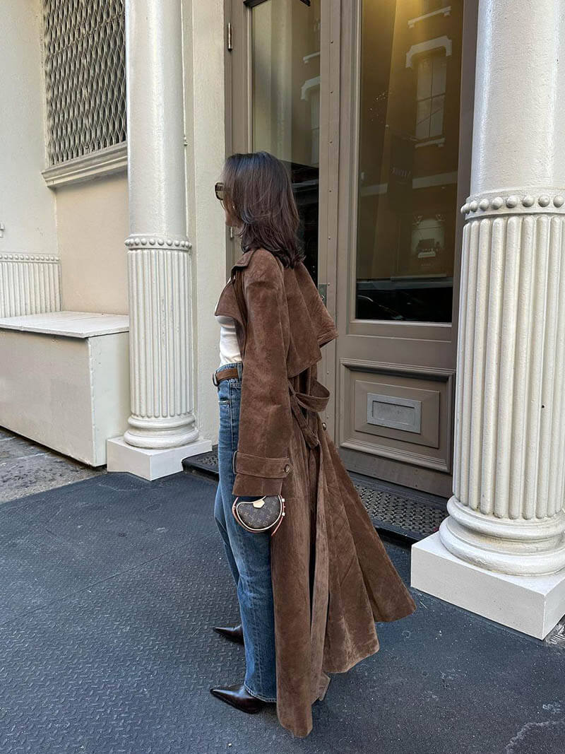 Ivy Trenchcoat | Dames maxi jas van vegan suède met vintage look