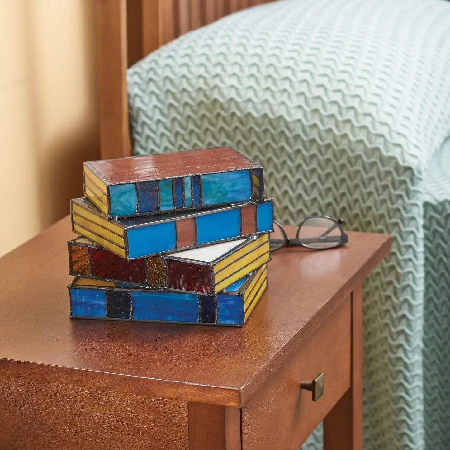 Kleurrijk Nachtlampje – Handgemaakt Glas-in-Lood Design voor Slaapkamer of Woonkamer Decoratie