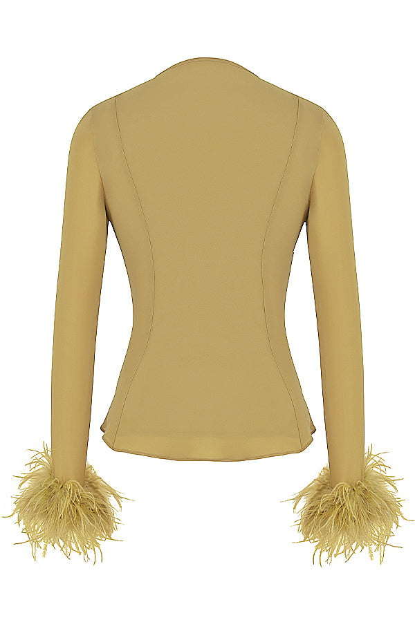 Mieke | Dames Top – Diepe V-Hals met Strikdetail en Luxe Verenaccenten