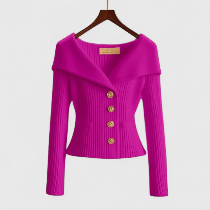 Beathe Herfsttrui Dames | Elegante Off-Shoulder Trui met Gouden Knopen