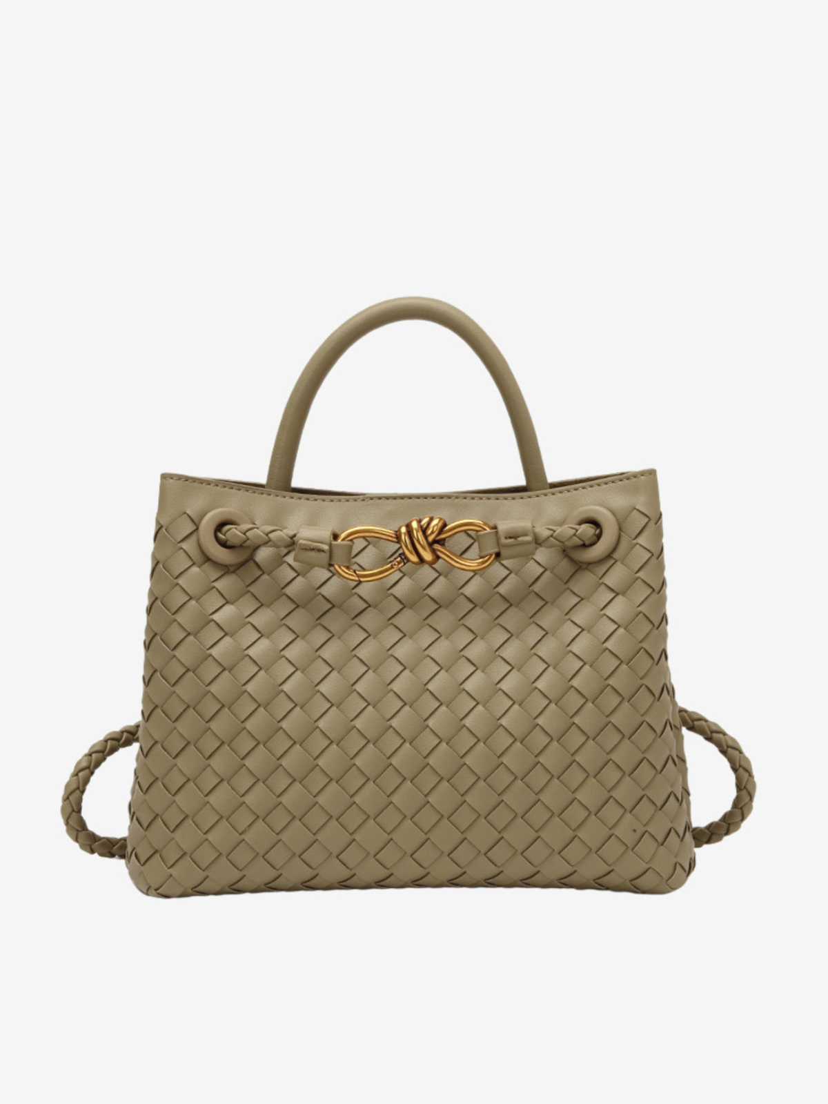 Cato Vlechtwerk Tas | Handgemaakte dames handtas van vegan leer met gouden details