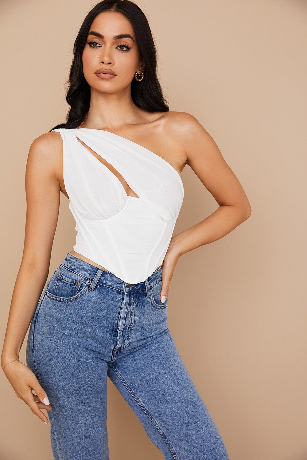Myra | Dames Corset Top – One-Shoulder Asymmetrisch Design, Boning Structuur, Elegante Pasvorm