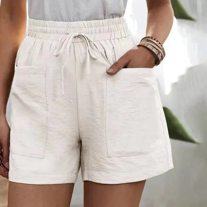 Avril | Dames Short – Hoge Taille Linnen Short met Verstelbaar Koord en Luchtige Pasvorm